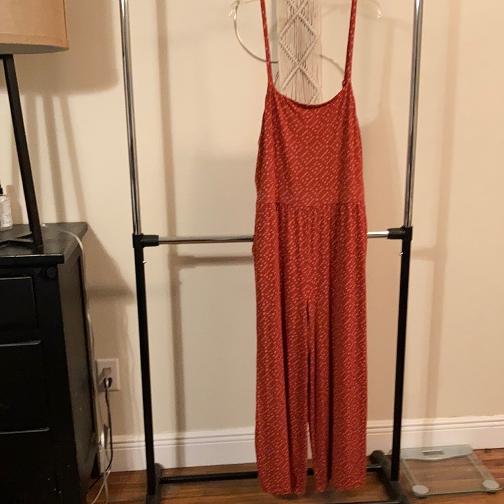 Red Patterned Pocket Jumpsuit